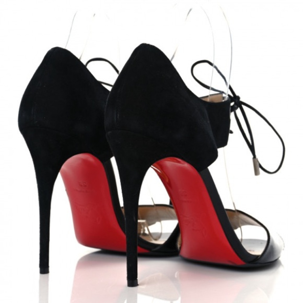 Christian Louboutin Black Suede and Patent Mayerling Lace Up Sandals